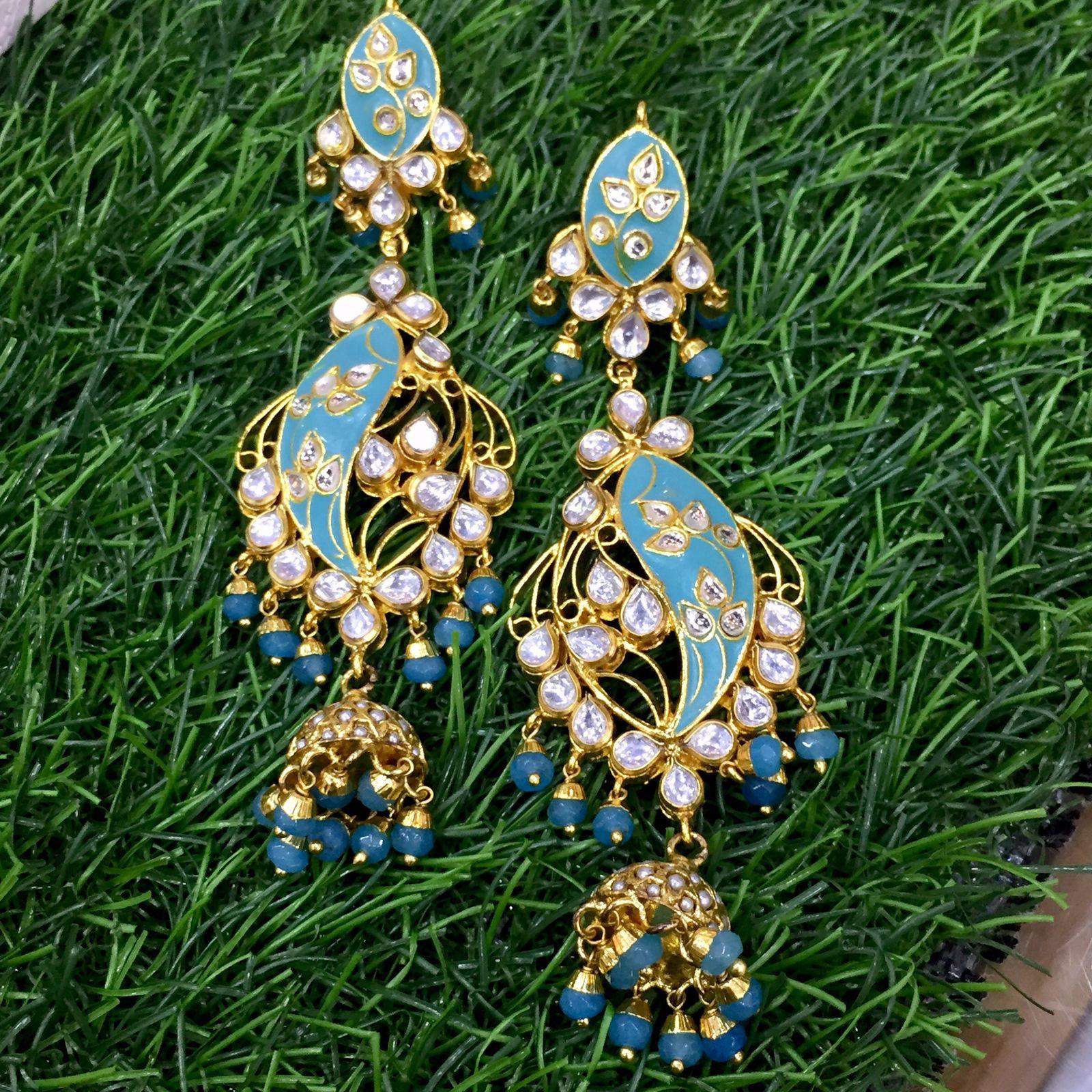 Kundan Feroza Earrings345623 - Vijay & Sons