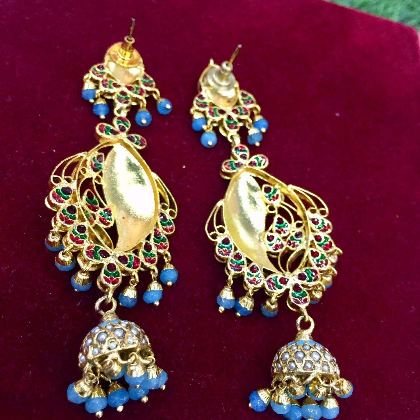 Kundan Feroza Earrings345623 - Vijay & Sons