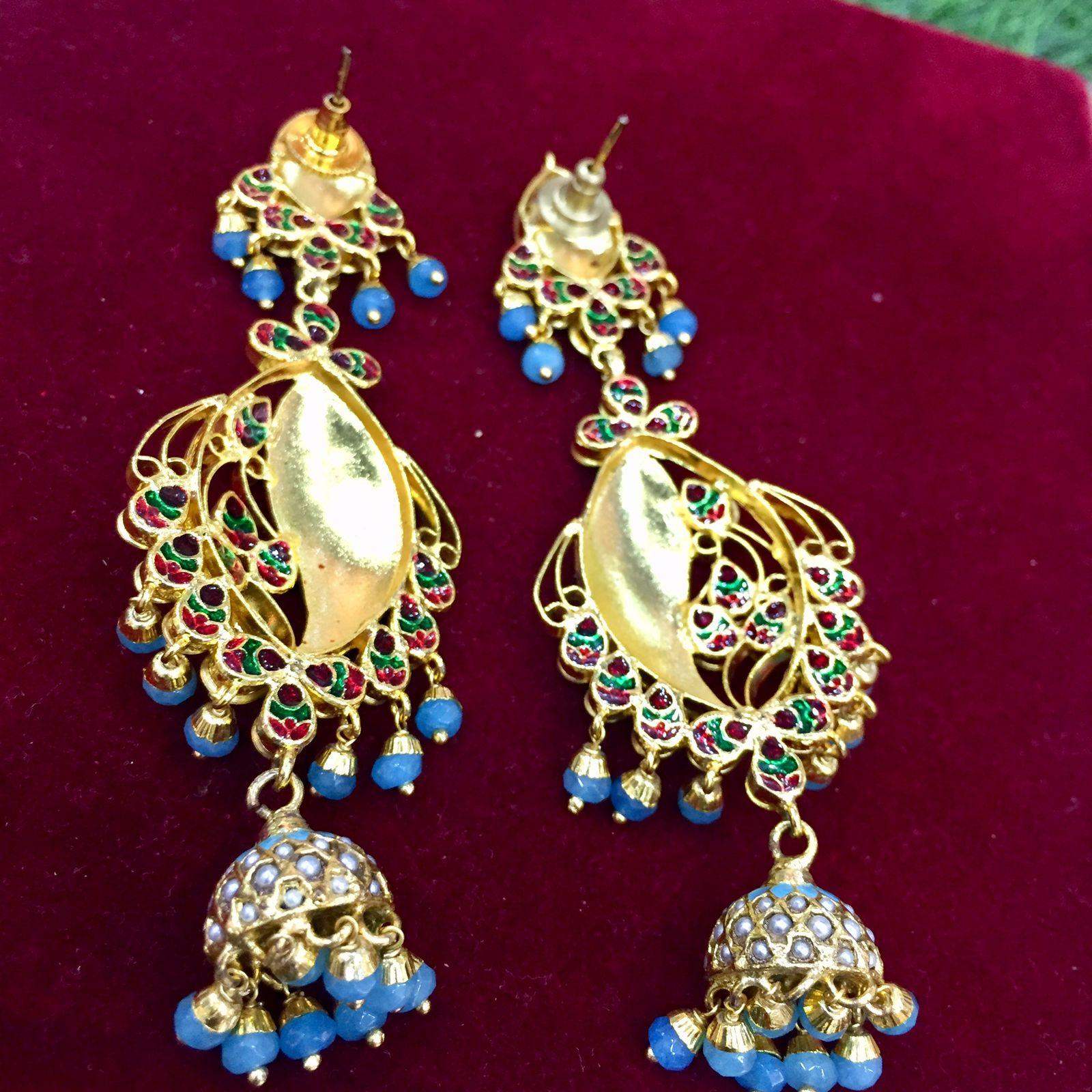 Kundan Feroza Earrings345623 - Vijay & Sons