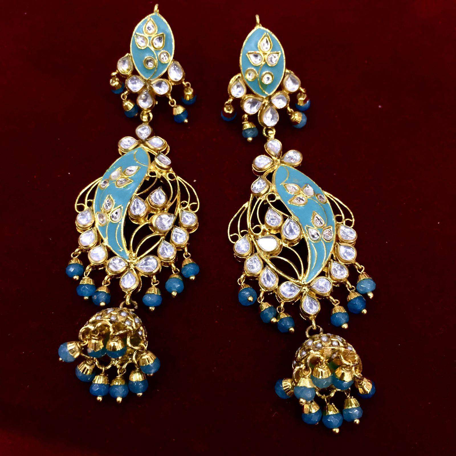 Kundan Feroza Earrings345623 - Vijay & Sons