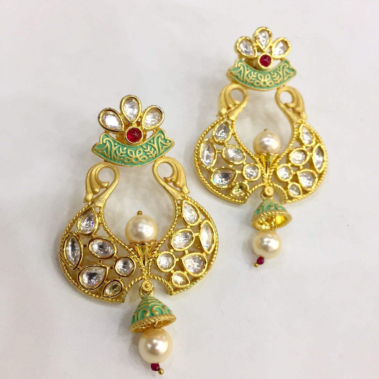 Antique Quality Ruby Green Kundan Earning 87876 - Vijay & Sons