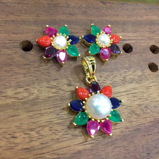 Navratan Pendant Set 488491 - Vijay & Sons