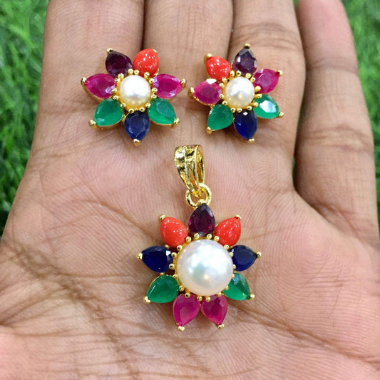 Navratan Pendant Set 488491 - Vijay & Sons