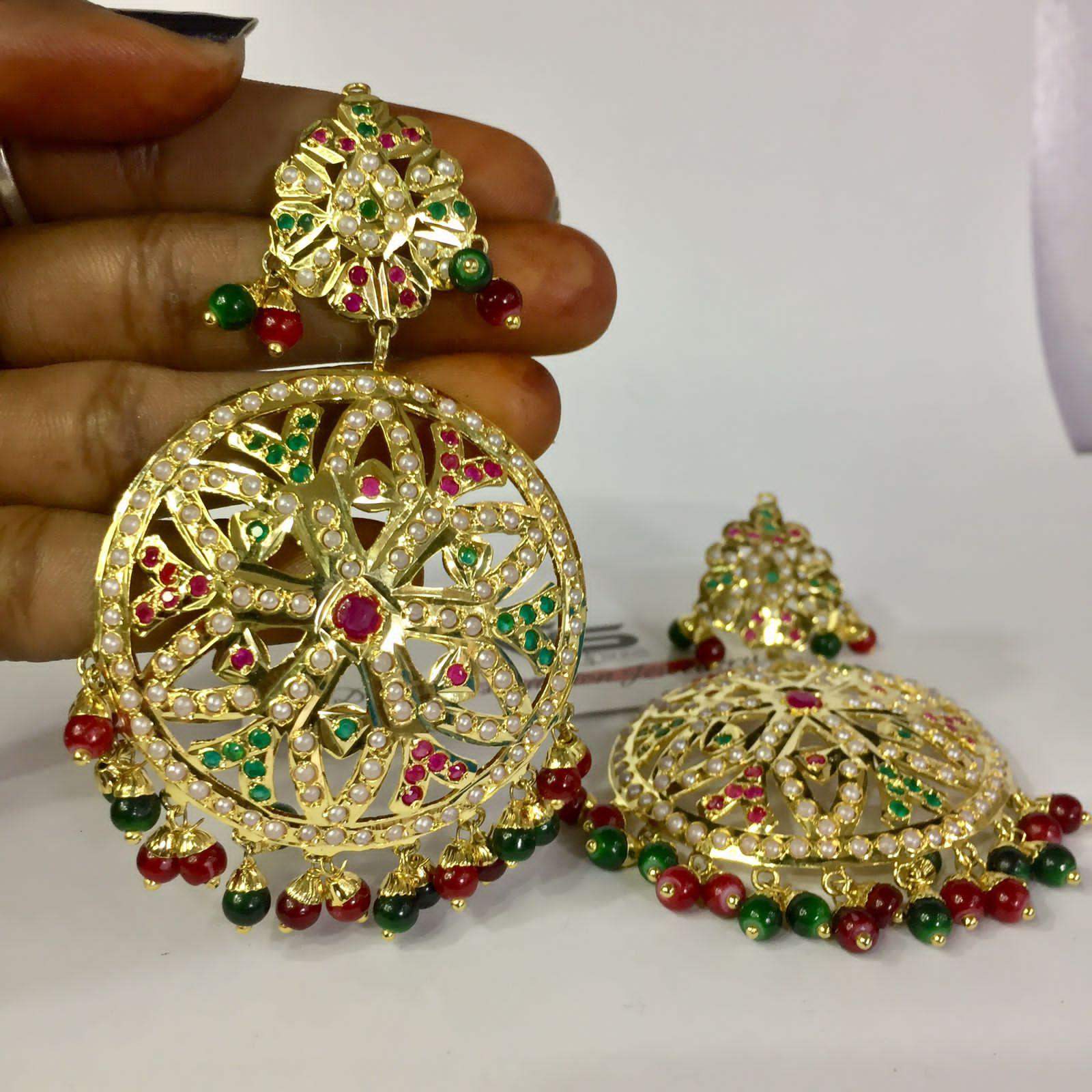 Ruby green jadau earings 758758 - Vijay & Sons