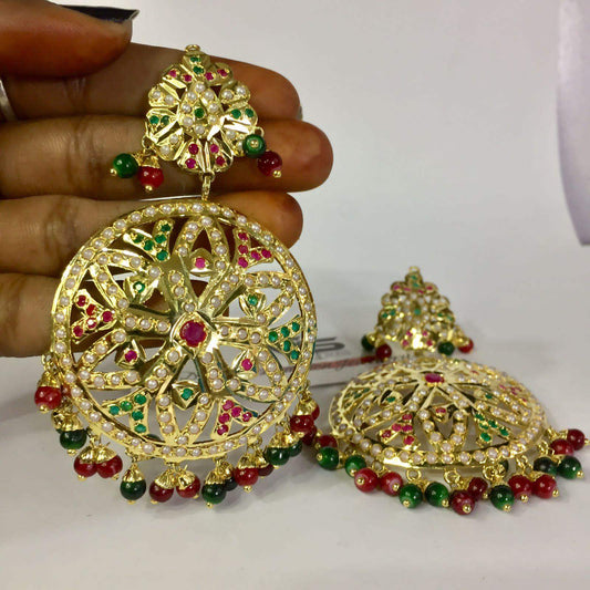 Ruby green jadau earings 758758 - Vijay & Sons