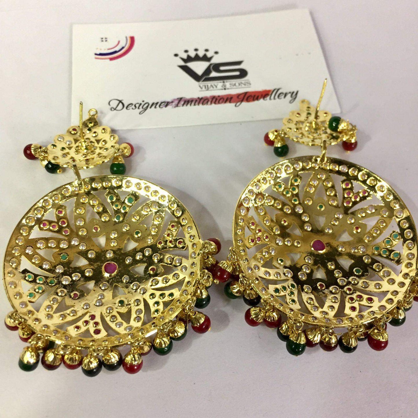 Ruby green jadau earings 758758 - Vijay & Sons