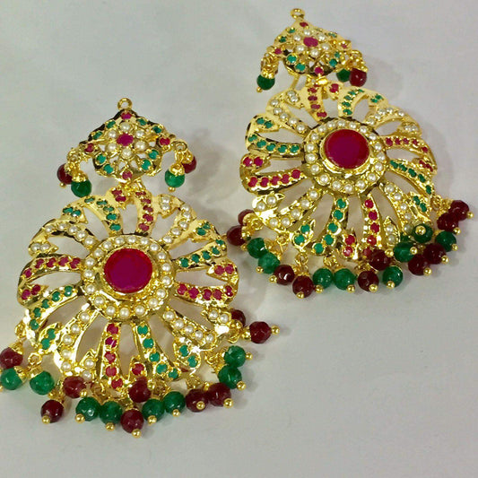 Gold Plated Quality Ruby Green Earrings 24536 - Vijay & Sons