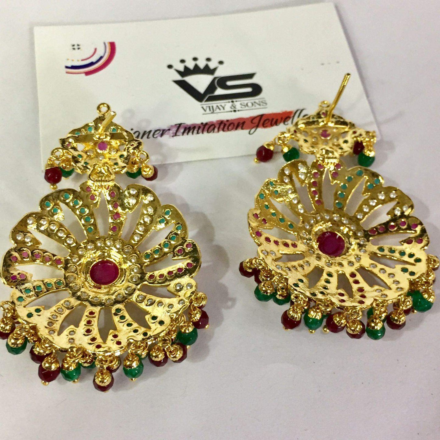 Gold Plated Quality Ruby Green Earrings 24536 - Vijay & Sons