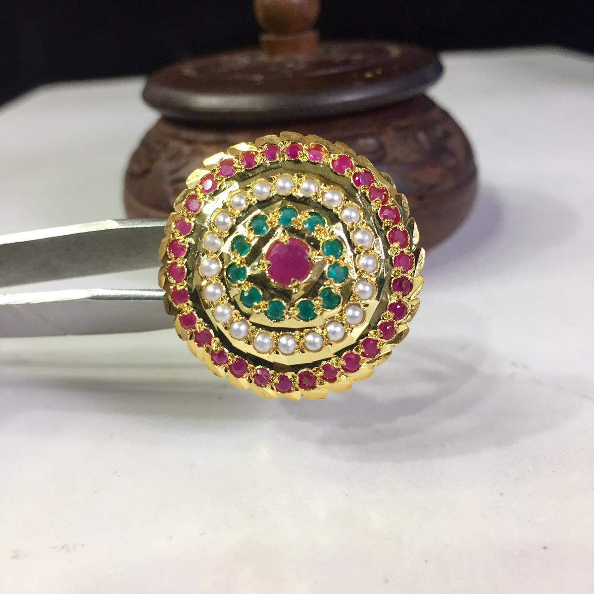 Jadau Ring with adjustable size 274926 - Vijay & Sons