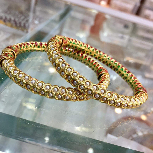 Openable Gold Plated Jadau Bangles 46556 - Vijay & Sons