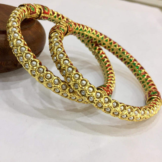 Openable Gold Plated Jadau Bangles 46556 - Vijay & Sons