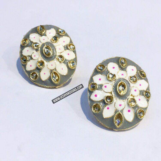Antique meena Earrings 81020 - Vijay & Sons