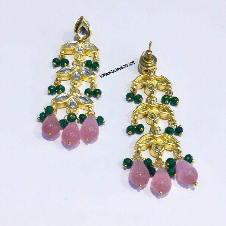 Pink and green Earrings for Girls for Daily and Party Wear - Vijay & Sons