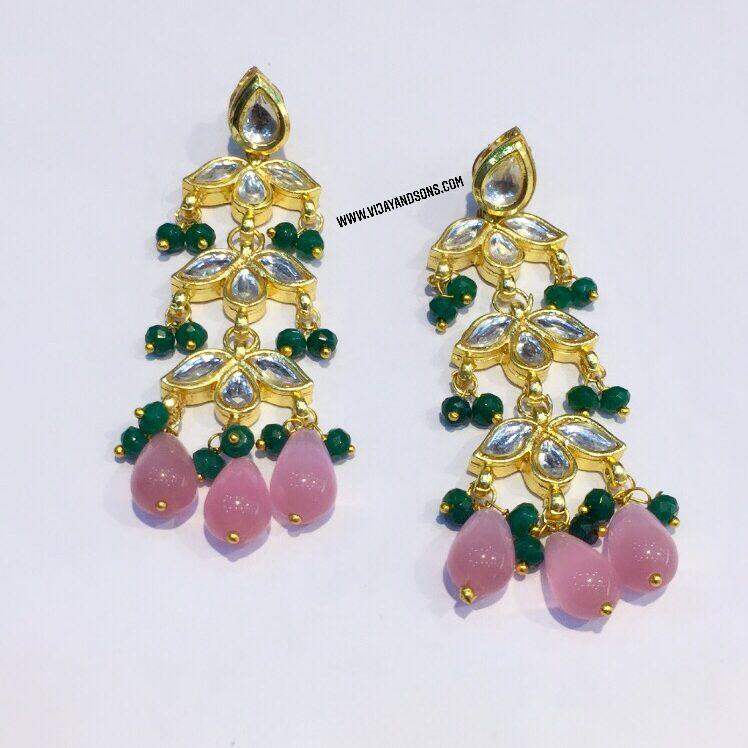 Pink and green Earrings for Girls for Daily and Party Wear - Vijay & Sons