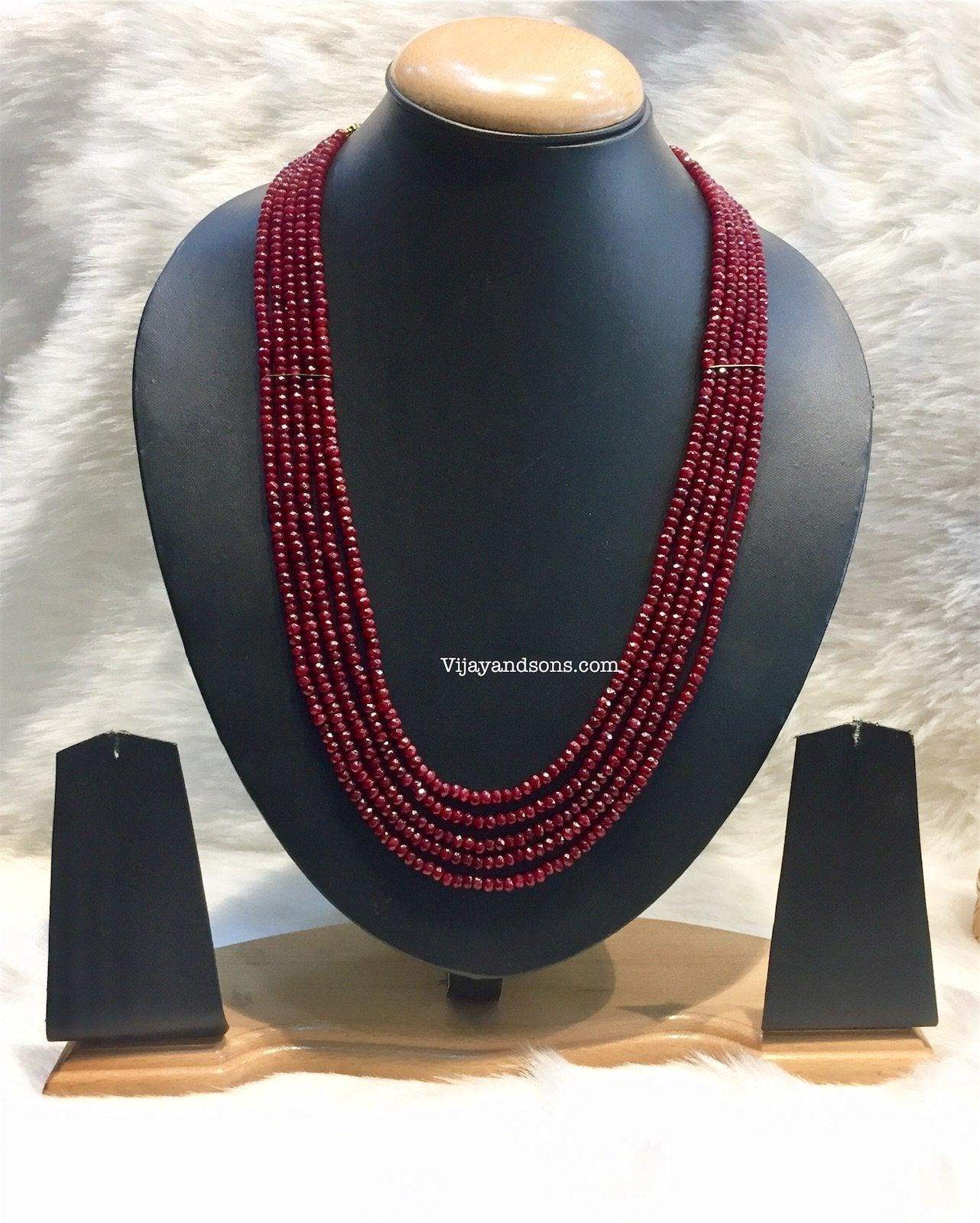 Crystal Necklace / Imitation Ruby Mala With Tops - Vijay & Sons