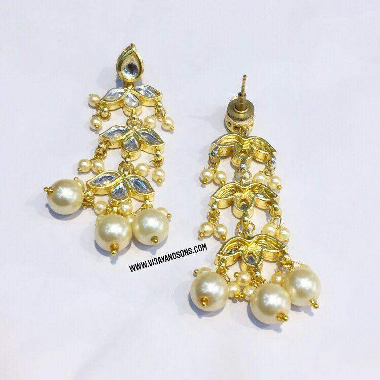 kundan pearls hanging earrings - Vijay & Sons