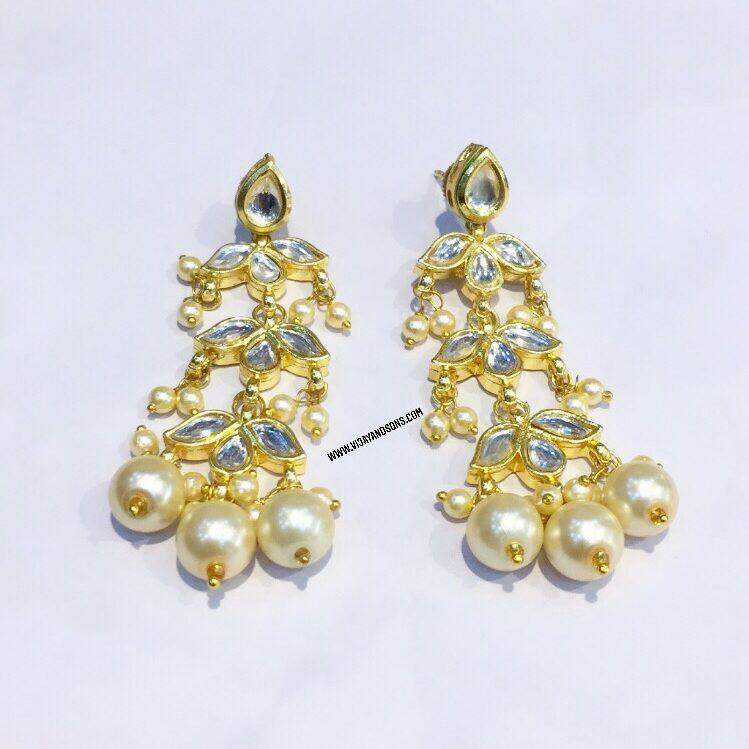 kundan pearls hanging earrings - Vijay & Sons