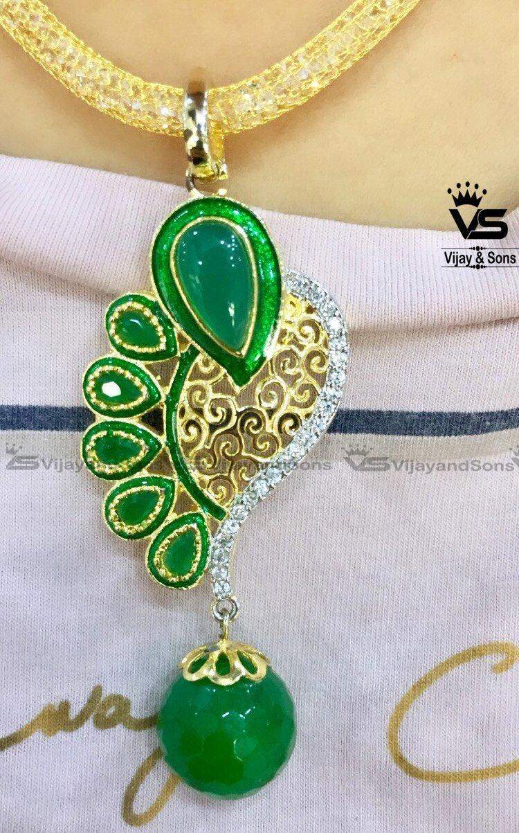 Party Wear Necklace / Green Set - Vijay & Sons