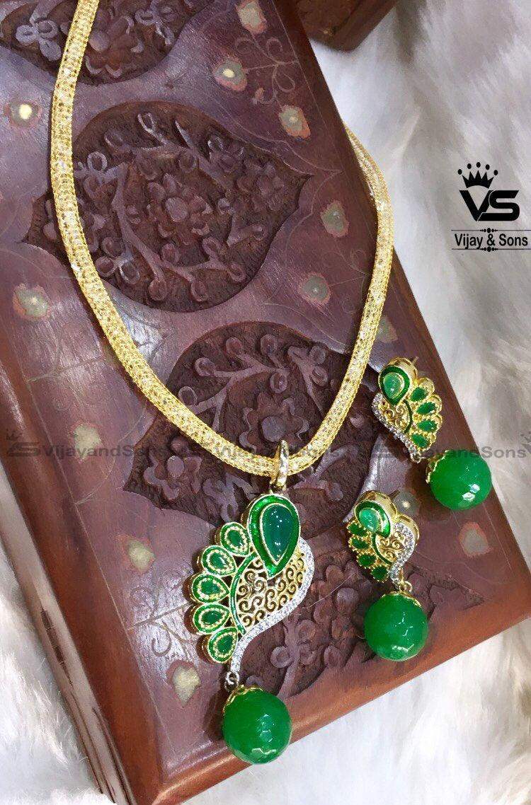 Party Wear Necklace / Green Set - Vijay & Sons