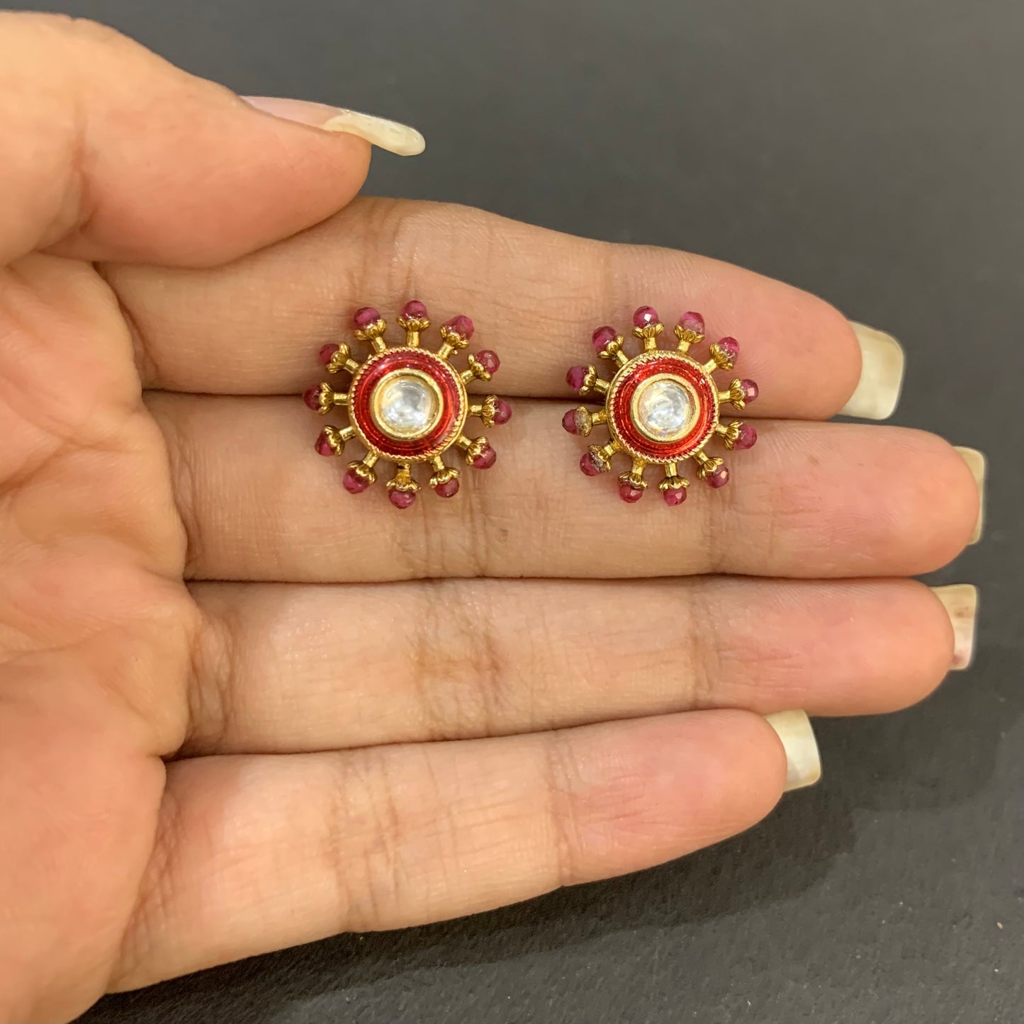 Stylish Gold ruby Stud Earrings