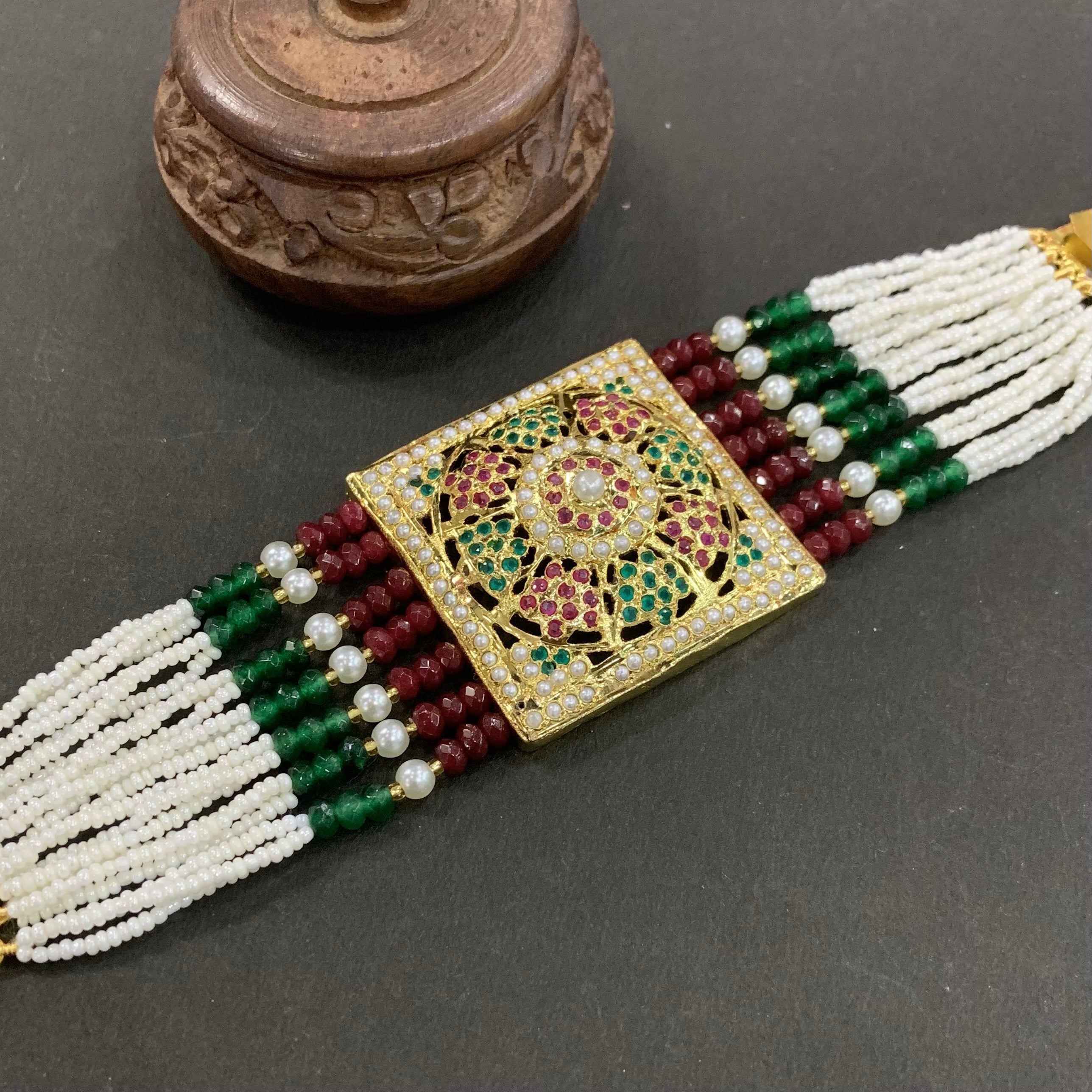Traditional Punjabi Cuff Bracelet |22k Gold Jadau Bahi | Baai For Women