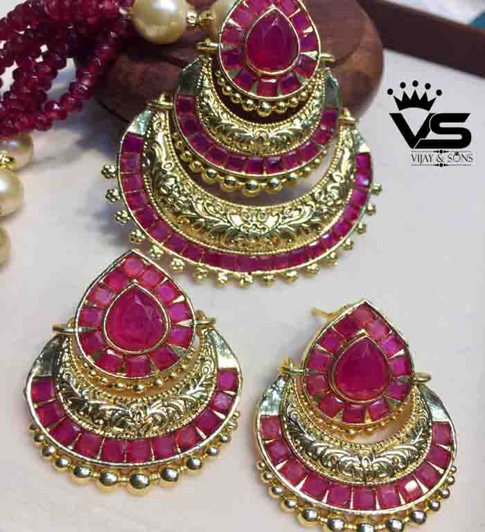Traditional look ruby jadau necklace freeshipping - Vijay & Sons