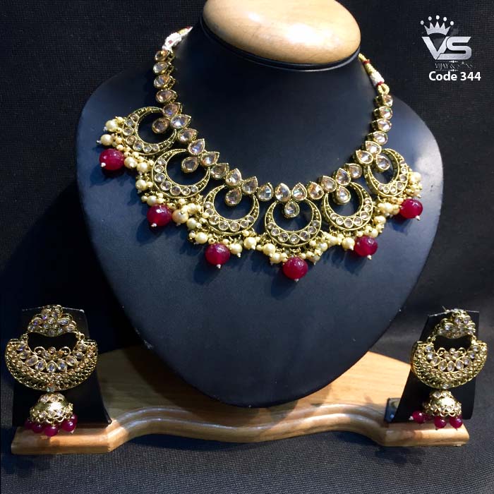 Indian Antique Jewellery Set / Kundan Black Meena Necklace freeshipping - Vijay & Sons