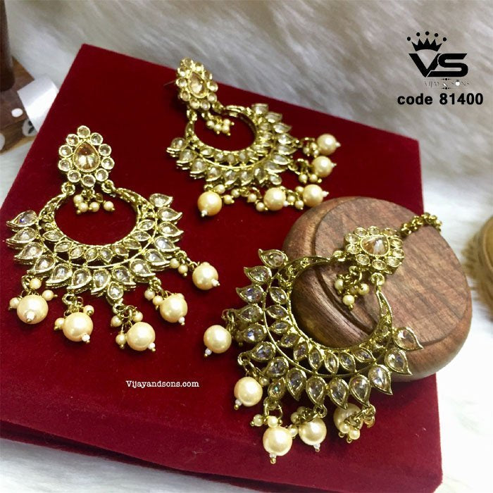 stylish antique pearl tikka earrings freeshipping - Vijay & Sons