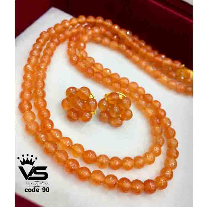 orange color pearls mala with studs freeshipping - Vijay & Sons