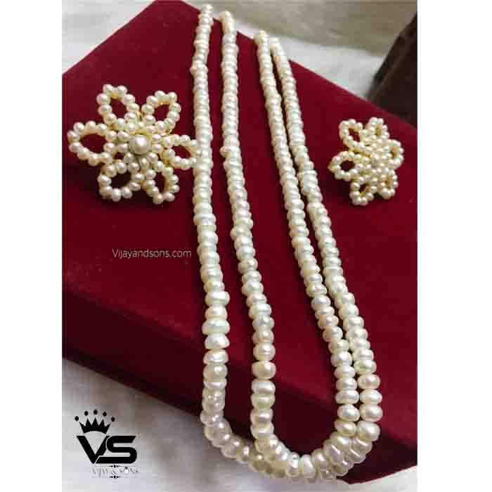real pearl double layer mala with flower stud freeshipping - Vijay & Sons