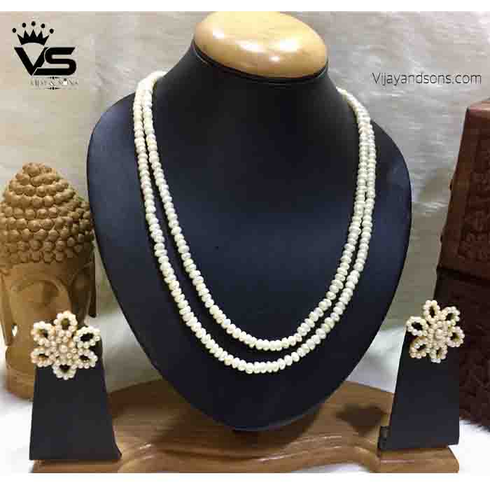 real pearl double layer mala with flower stud freeshipping - Vijay & Sons