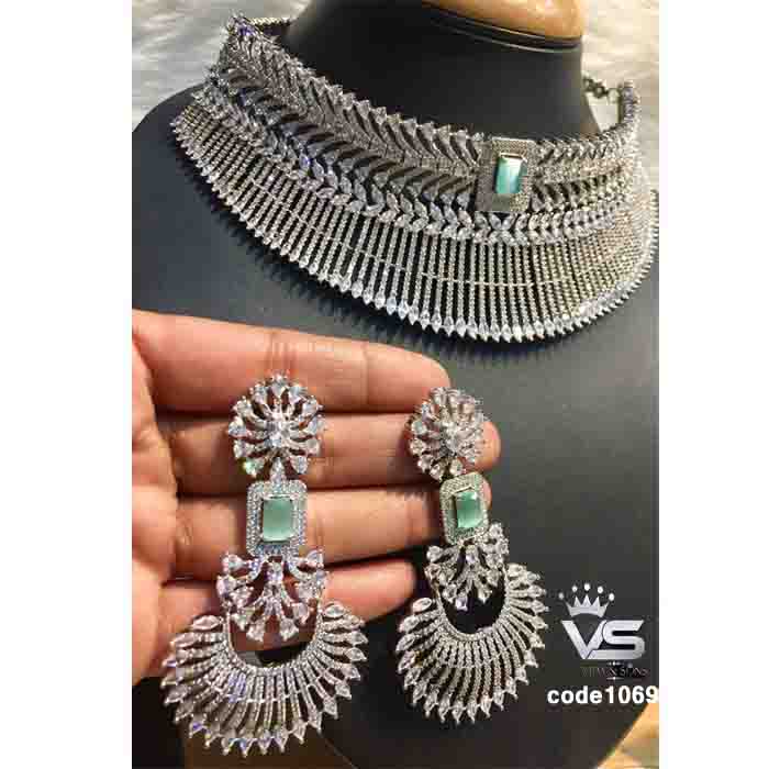 latest diamond necklace design highlight with mint shaded stone freeshipping - Vijay & Sons