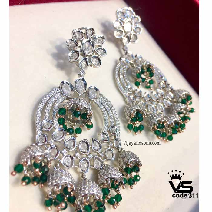White green diamond  Earrings freeshipping - Vijay & Sons
