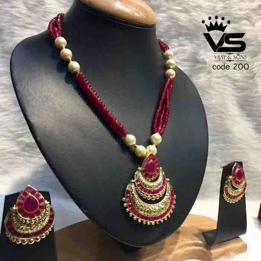 Traditional look ruby jadau necklace freeshipping - Vijay & Sons