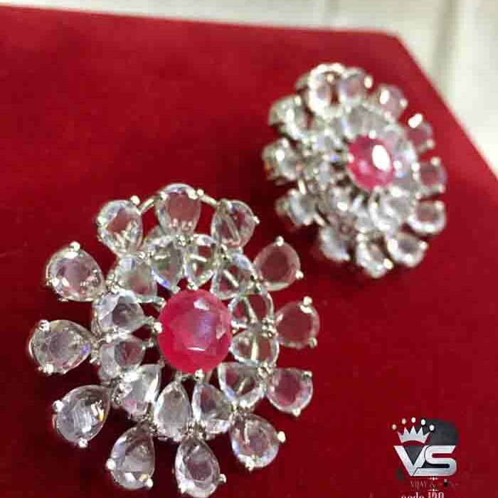 Diamond And Ruby Stud Earrings freeshipping - Vijay & Sons