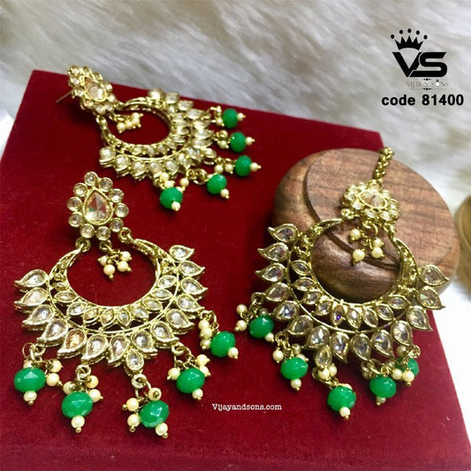 antique quality green pearl tikka earring freeshipping - Vijay & Sons