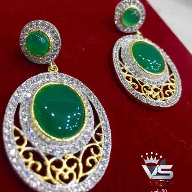 Gold Plated Ad Green Stone Earrings freeshipping - Vijay & Sons