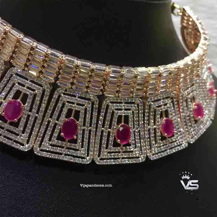 rose gold american diamond choker necklace set freeshipping - Vijay & Sons