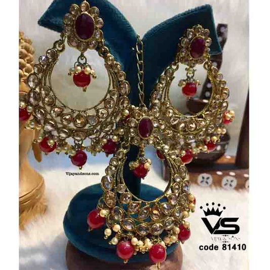 Pure golden antique + ruby tika earrings freeshipping - Vijay & Sons