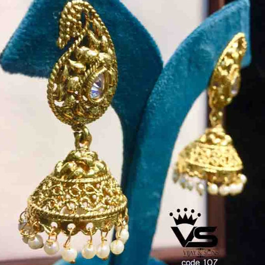 Gold Antique Jhumka Earrings freeshipping - Vijay & Sons