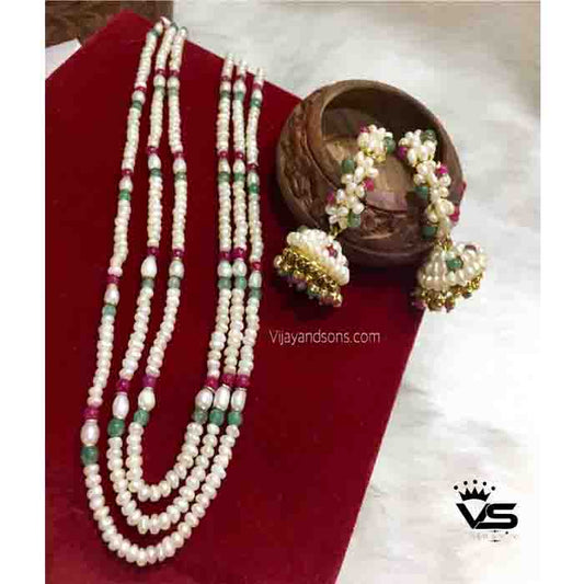 real pearl quality mala with beautiful pearl jhumki earrings freeshipping - Vijay & Sons