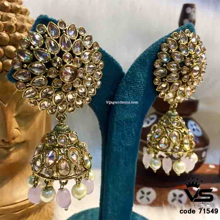 White pearl jhumki set  traditional look freeshipping - Vijay & Sons