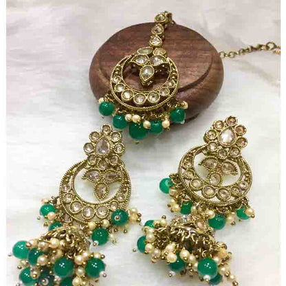 Traditional Gold Platted With Golden Pearls Tikka Set freeshipping - Vijay & Sons