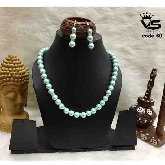sky blue stylish pearl malla with earrings freeshipping - Vijay & Sons