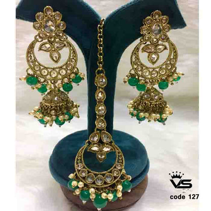 Traditional Gold Platted With Golden Pearls Tikka Set freeshipping - Vijay & Sons
