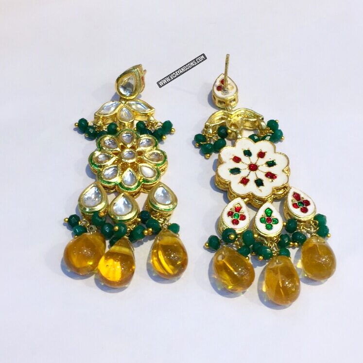 Green kundan earrings