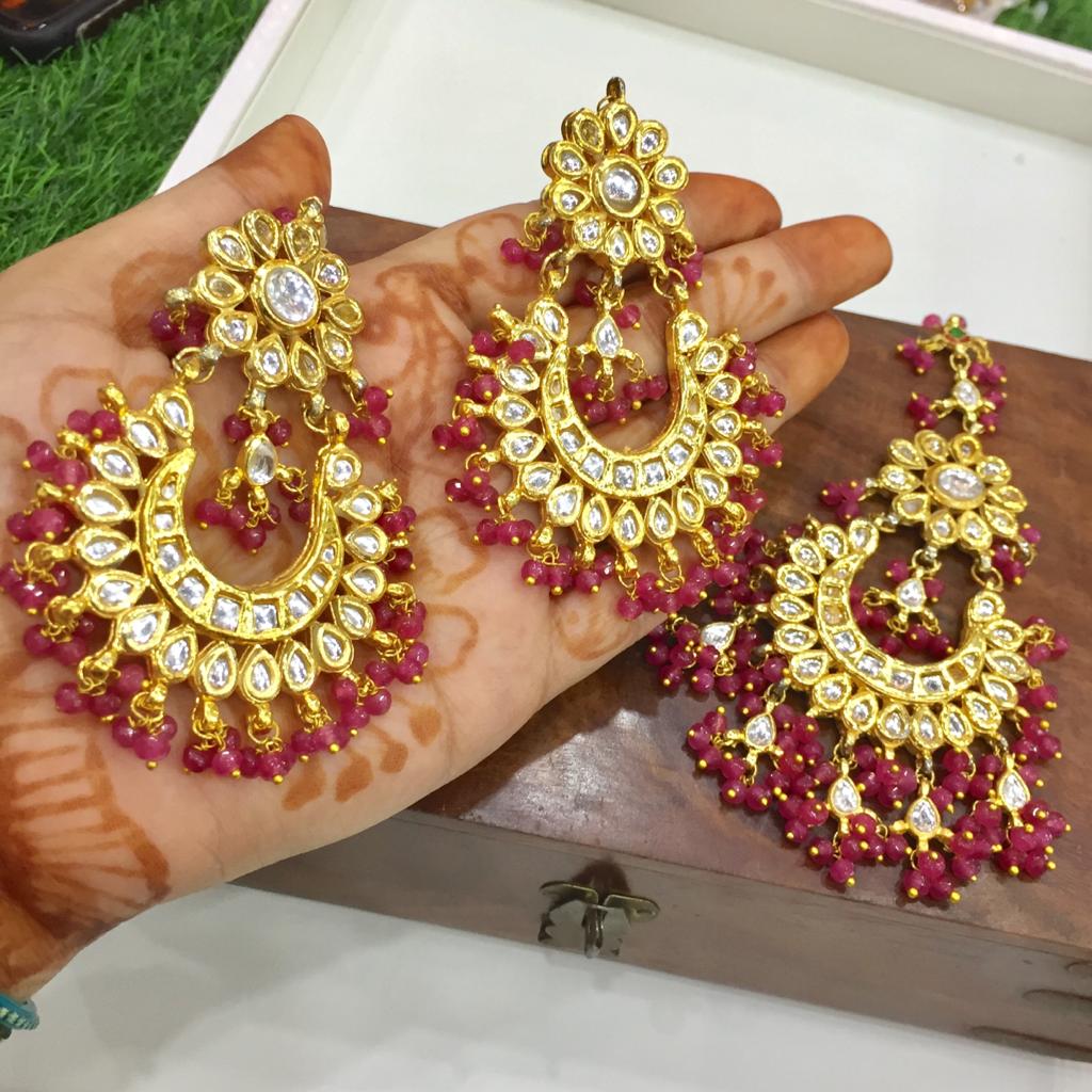 Buy Women's White Stone Earrings Maang Tikka By Bindhani
