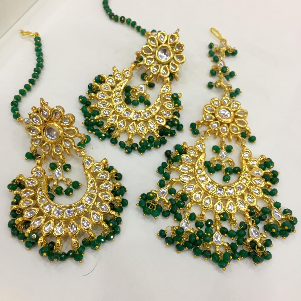 fcity.in - Gold Plated Latest Stylish Traditional Kundan Maang Tikka  Earrings