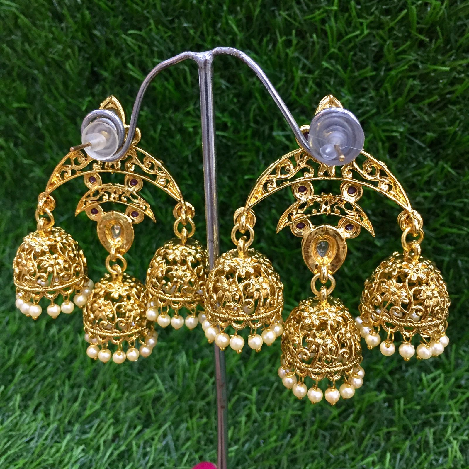 Golden Lotan Jhumki with Bali Earrings  muteyaarcom