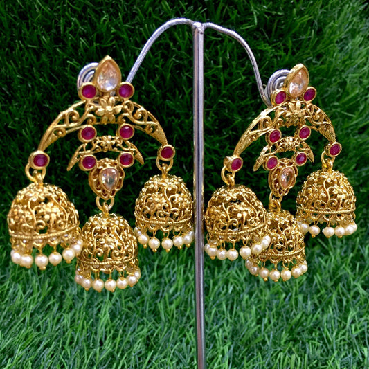 Ruby lotan jhumki earrings with pearls 33344